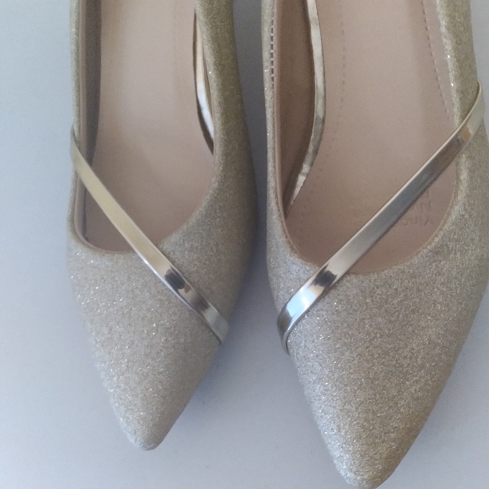 Shimmery Gold Pointed Toe Formal Bridal Fairycore Low Heel Pumps Flats EU‎ 38